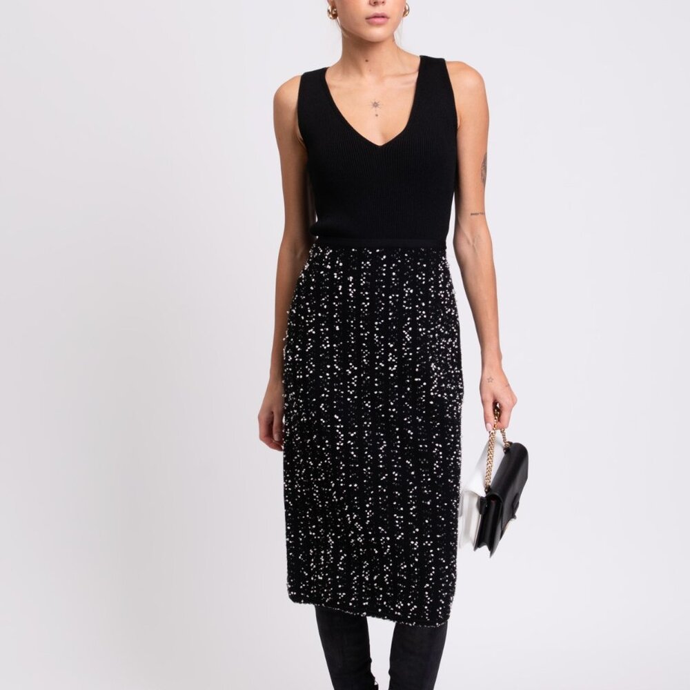 NWT LELA ROSE Knitted Pencil Dress, Size M, Boucle Tweed V Neck Ribbed